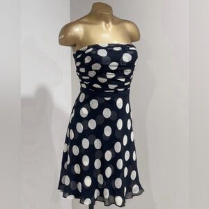 Ann Taylor Women's Black Cream Polka Dot Strapless Silk Cocktail Dress Size 0